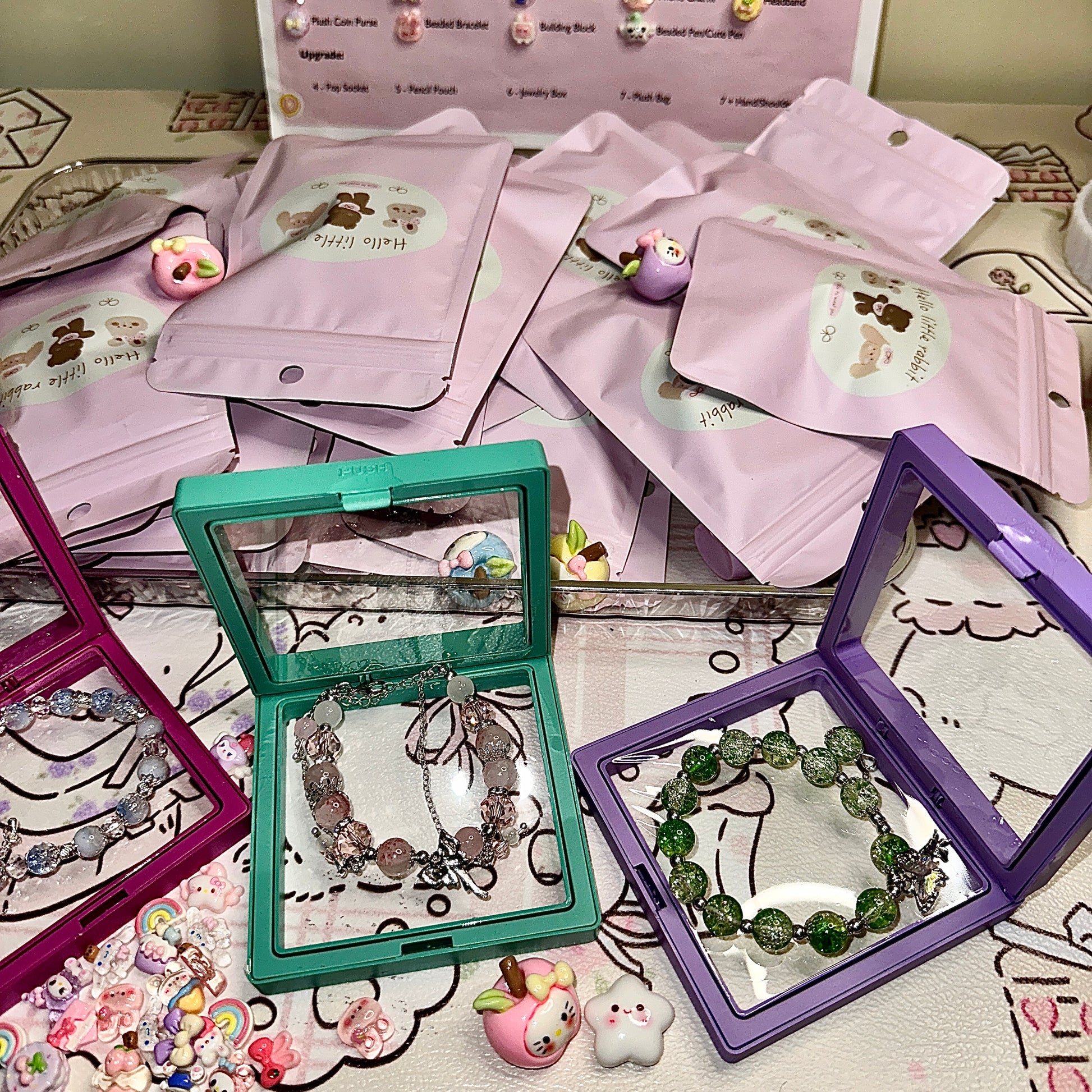 kawaii charm mystery bag with bracelet jewellery boxes resin charm tokens lucky scoop cute accessories