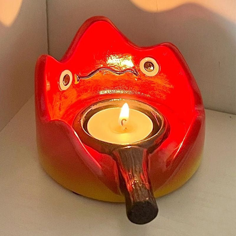 Fire Spirit Candle Holder | Kawaii Flame Ceramic Decor